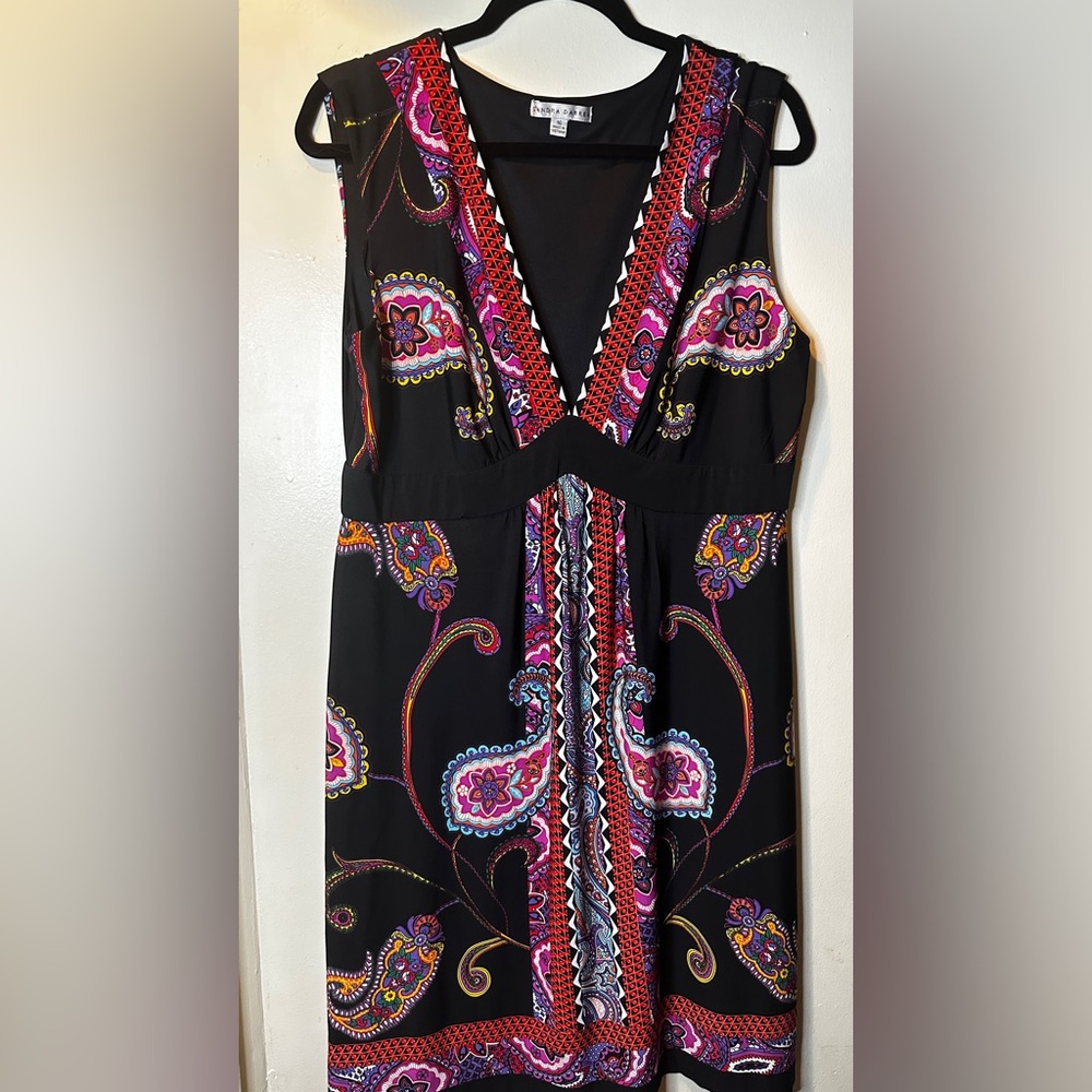 Sandra Darren Black and Pink Patterned Dress